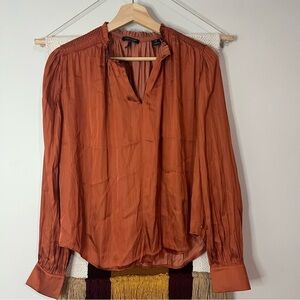 Scotch & soda burnt orange smocking detail blouse size small